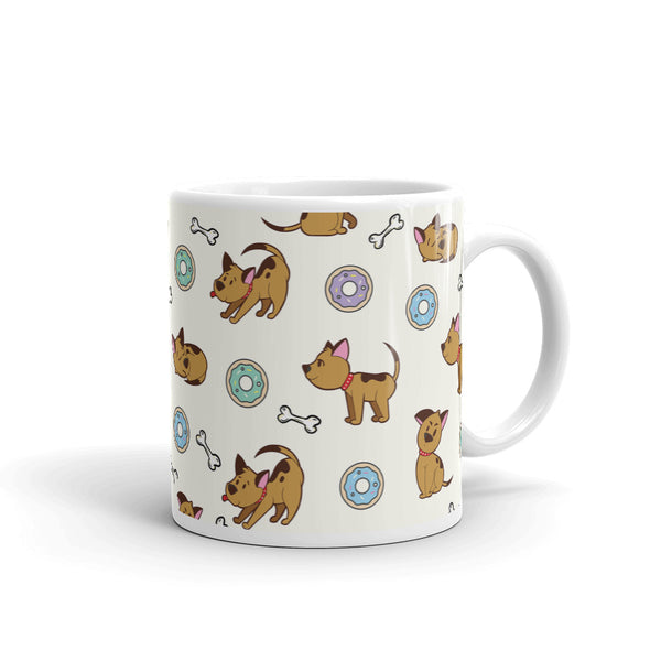 Dog and Donut White glossy mug