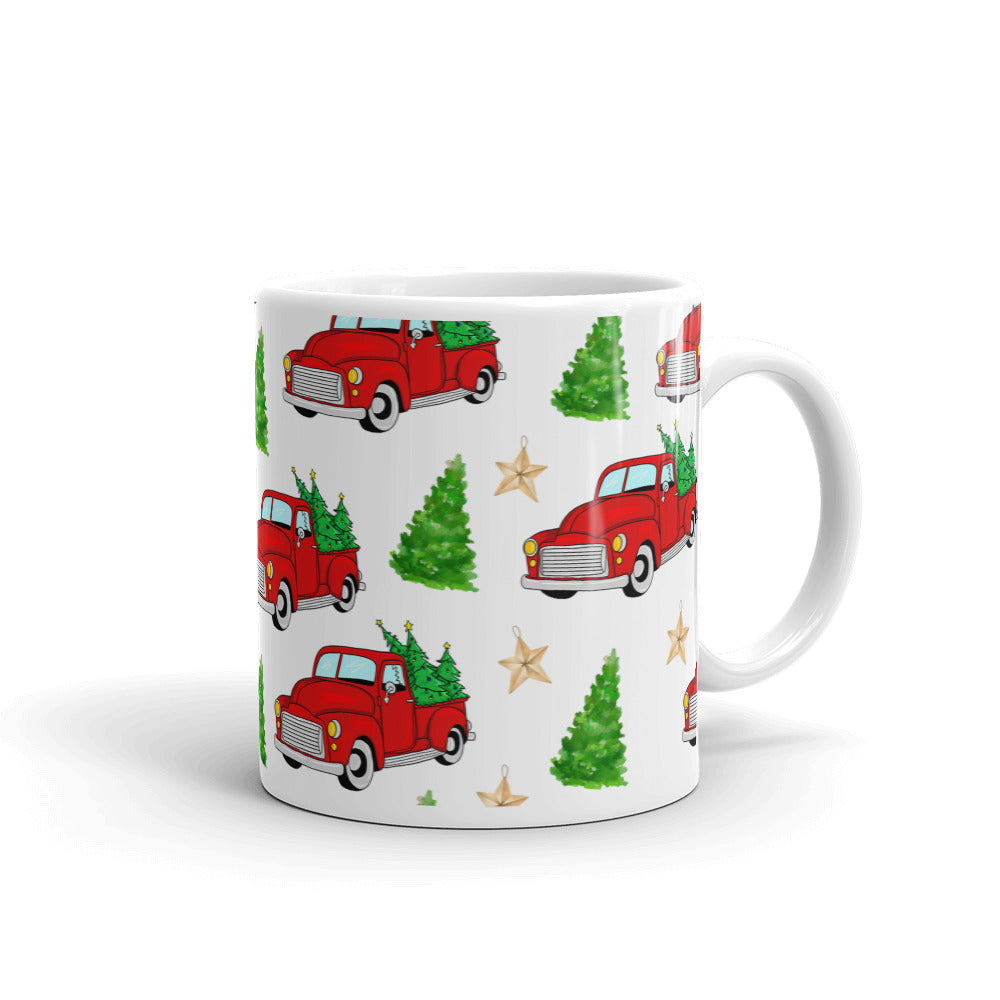 Christmas Truck White glossy mug