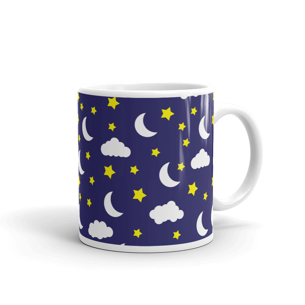 Star and Moon White glossy mug