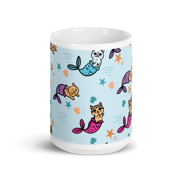 Cat Mermaid White glossy mug