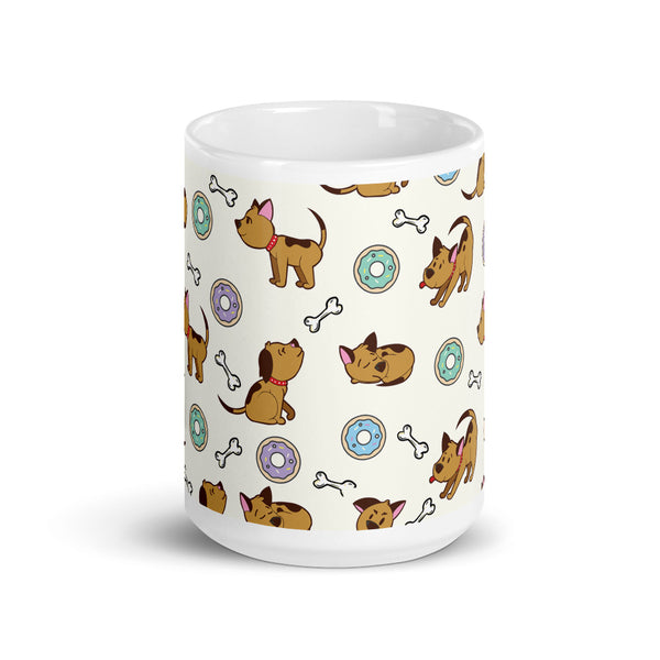 Dog and Donut White glossy mug