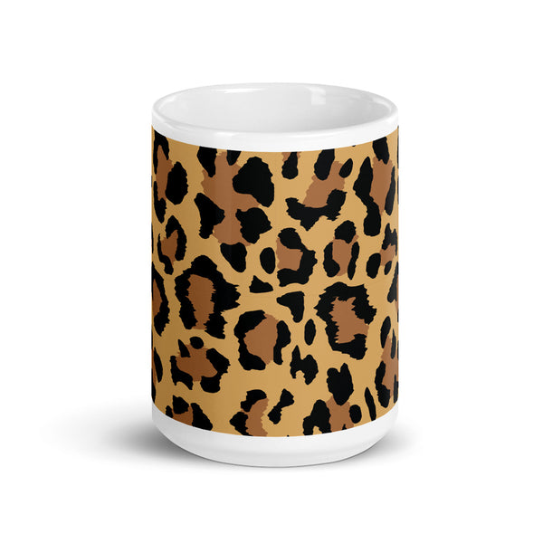 Cheetah White glossy mug