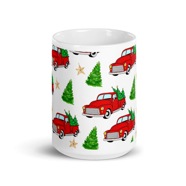 Christmas Truck White glossy mug