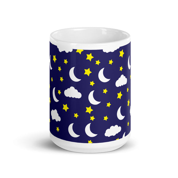 Star and Moon White glossy mug
