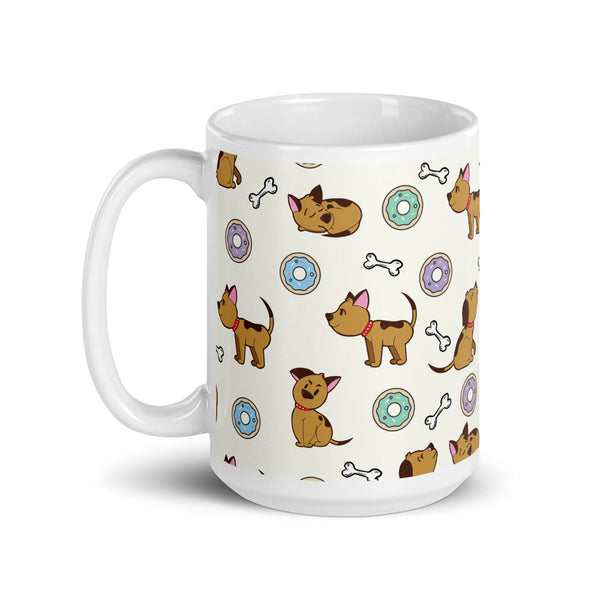 Dog and Donut White glossy mug