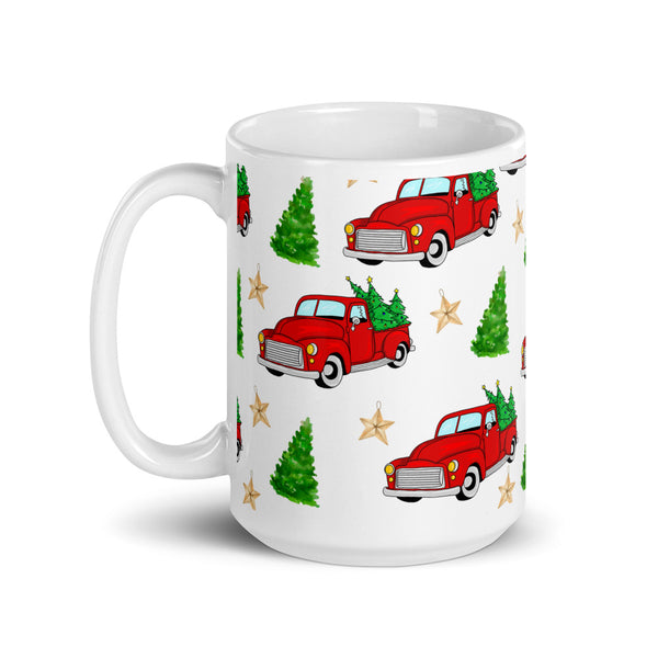 Christmas Truck White glossy mug