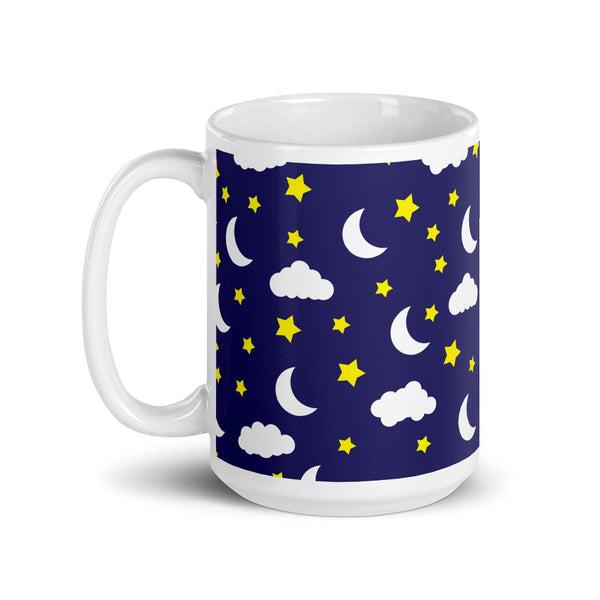 Star and Moon White glossy mug