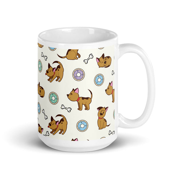 Dog and Donut White glossy mug