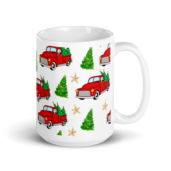 Christmas Truck White glossy mug