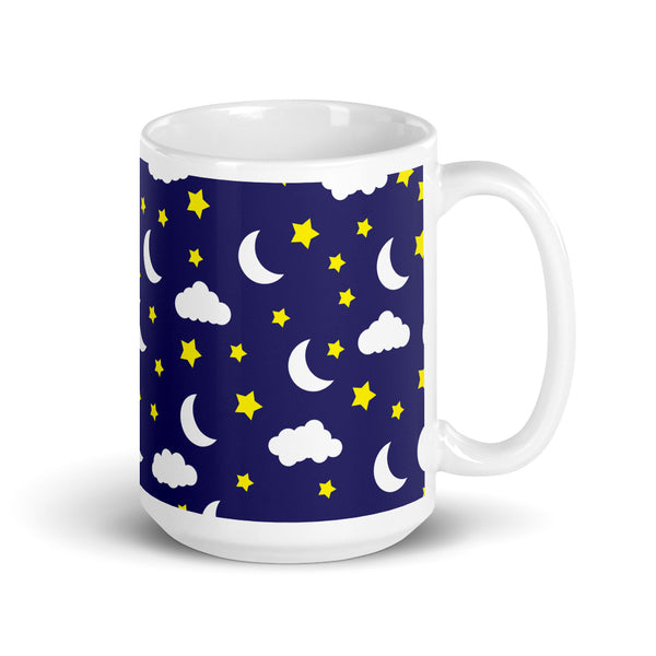 Star and Moon White glossy mug
